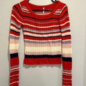 Free People red lumen stripe pullover